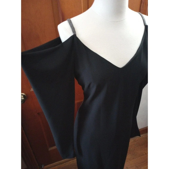 Halston Heritage Evening Maxi Dress Sz 4 Black Gothic Vampire Sexy - Picture 5 of 9